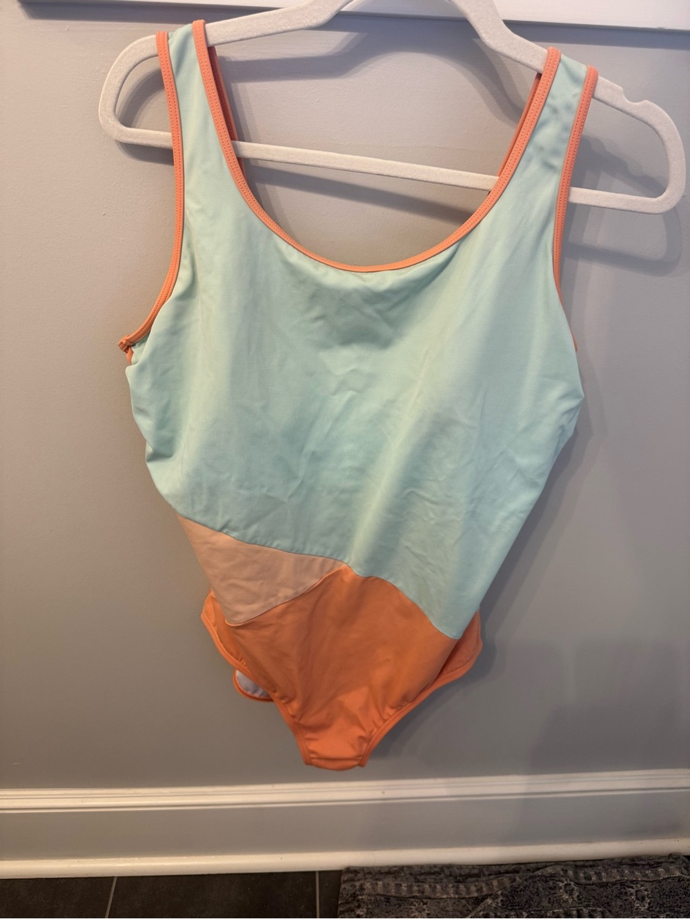Lands' End Colorblock One-Piece Swimsuit in Mint Green and Coral